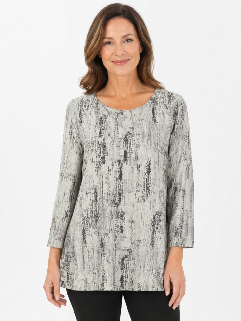 Eileen Fisher Tunic Size Medium Gray Abstract Artsy Long Sleeve Quiet Luxury - Picture 9 of 9